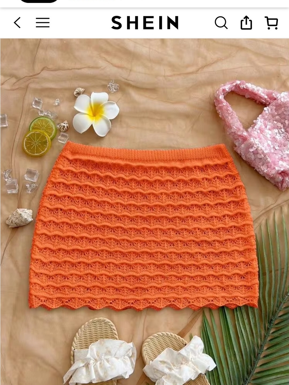 SHEIN Bright Orange Crochet Wave Mini Skirt
